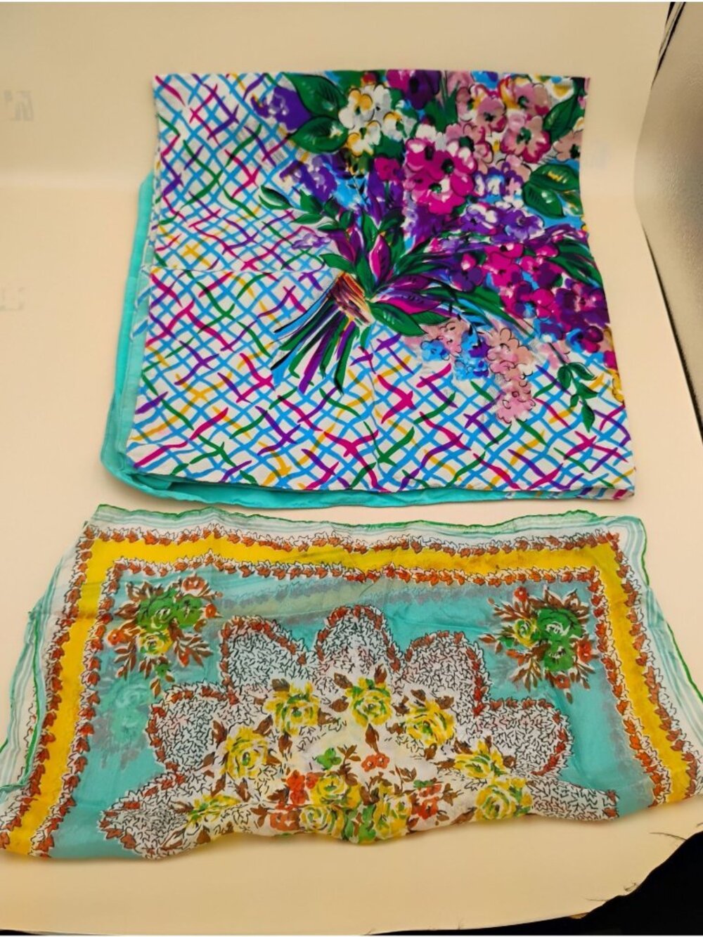 Vintage Floral Print Scarves Multicolor 30"x32" & 16.5"x16.5" Lightweight Wrap